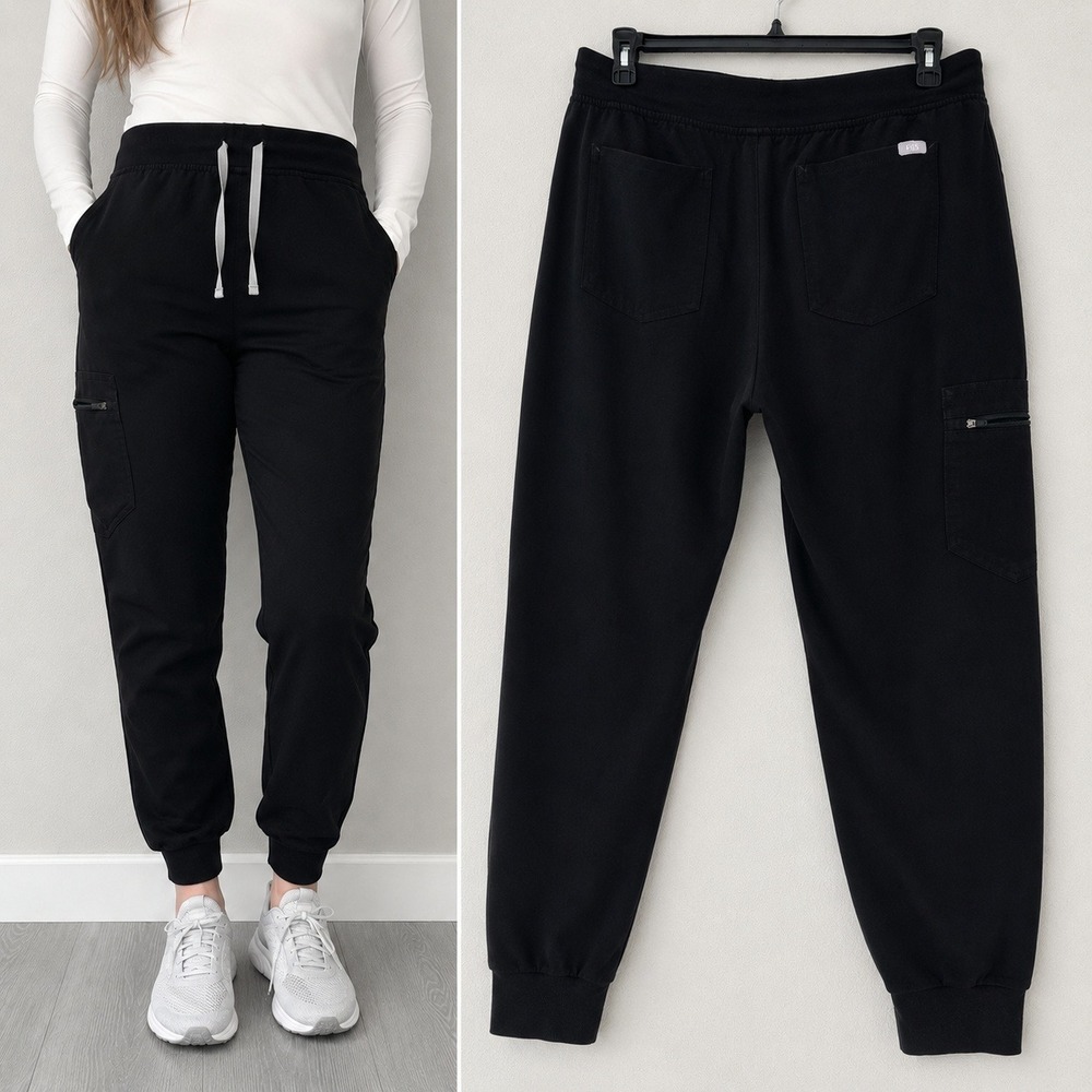 FIGS Zamora Jogger Scrub Pants Black Womens Large Petite W18SW2005P Technical